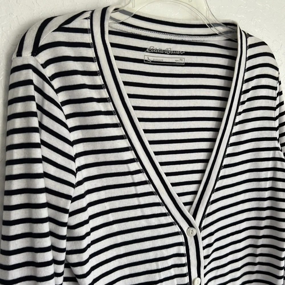 Eddie Bauer Striped Cardigan Sweater lightweight petite medium